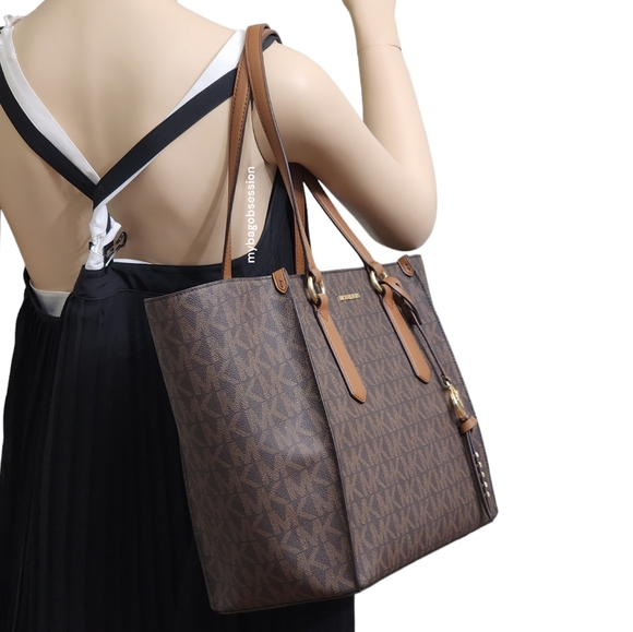 Michael Kors Kris Logo LG Shoulder Bag Brown - Picture 2 of 6